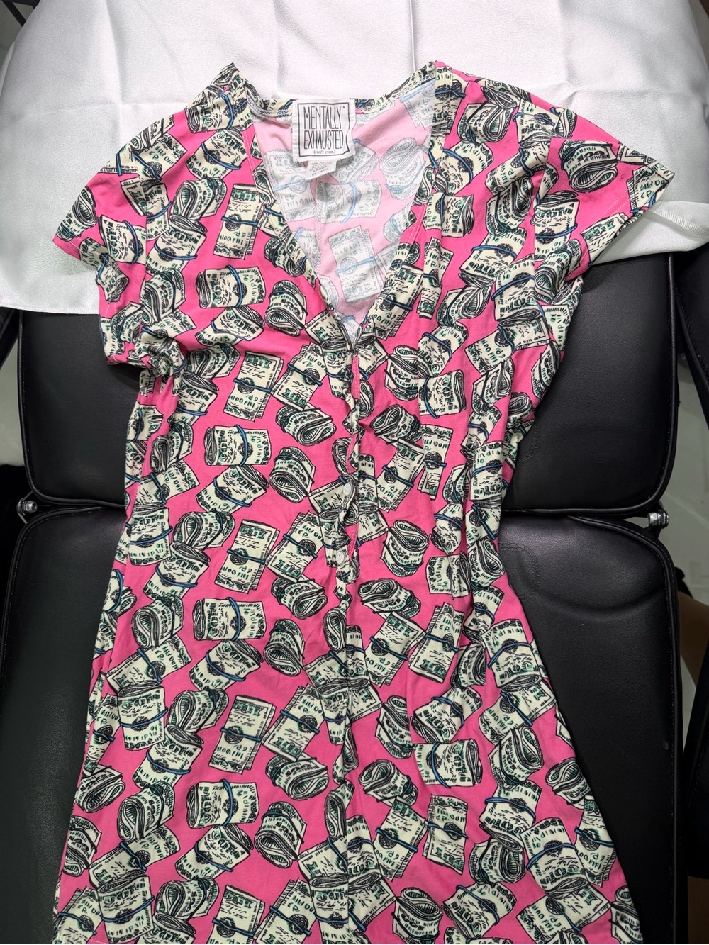 Mentally Exhausted Pink Money-Print V-Neck Tunic